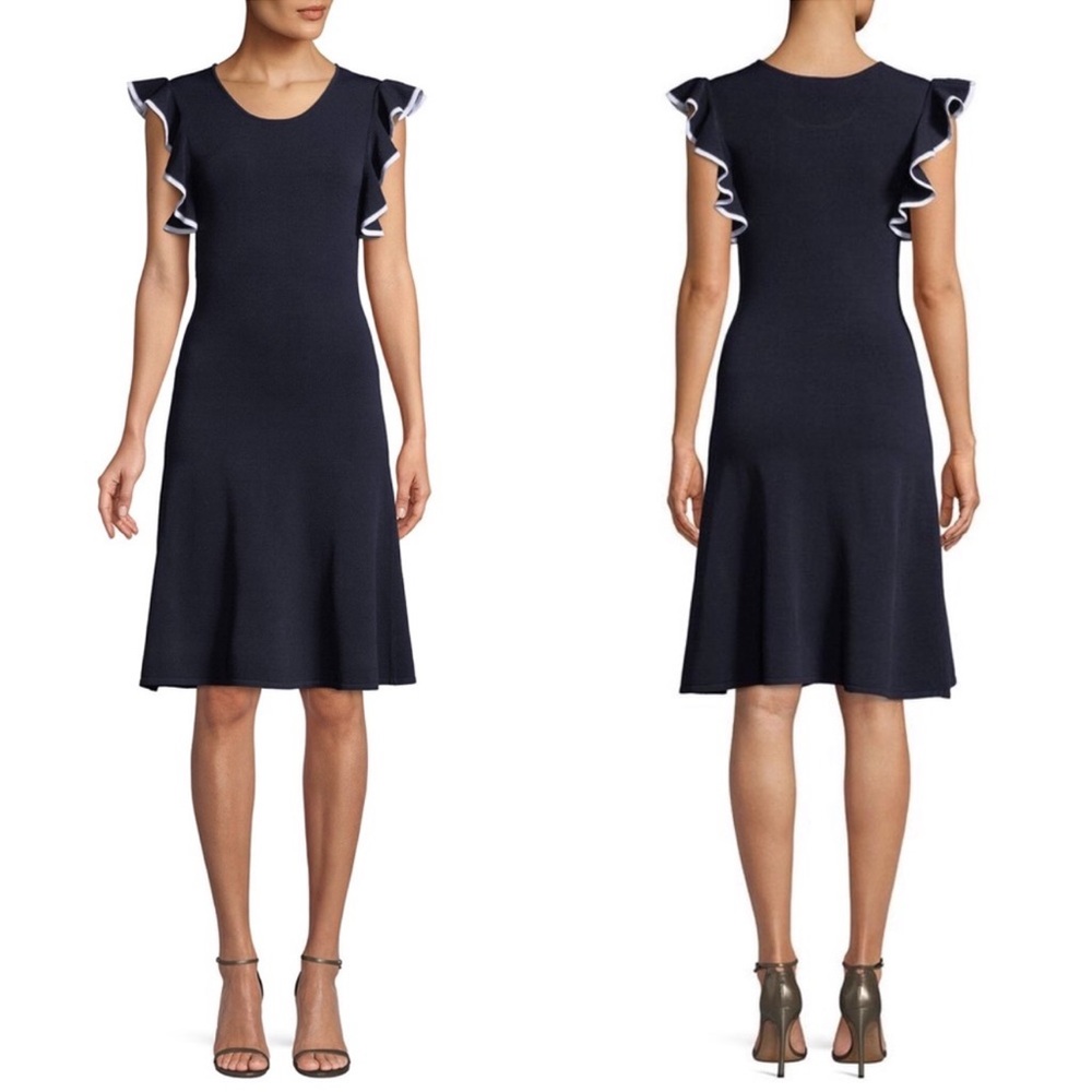 Shoshanna SHOSHANNA Black Knit Saya Dress‎ Ruffle Sleeves Size Medium